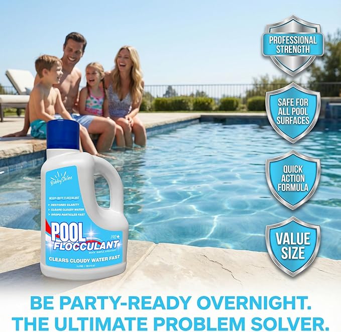 Pool Flocculant Clarifier – 3 L (101.5 fl oz) – Heavy-Duty Pool Clarifier, Drop & Vac Cloudy Water Treatment, Particle Settling Support, Inground & Above Ground Compatible – BubbyShine
