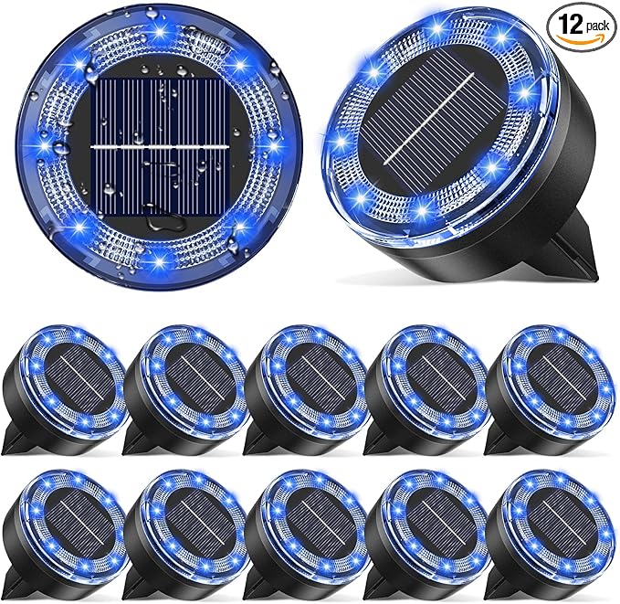 vighep Mini Solar Ground Lights, 12 Pack Solar Lights Outdoor Waterproof, Upgraded LED Flat Landscape Lighting for Outside Pathway Garden Patio Yard Driveway,Blue