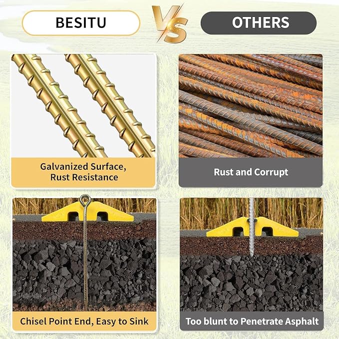 16 Inch Rebar Stakes,Metal Stake Ground,Ground Anchor,Heavy DutyTent Stakes,Baking Paint Metal Stakes,Tent Stakes,Ground Stakes ，0.5 Inch Diamete (6 Pack) ， Outdoor Trave