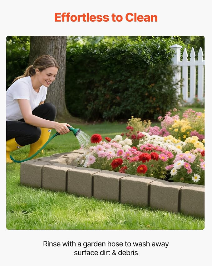 VEVOR Faux Stone Landscape Edging, 15.5 ft Kit, No Dig Garden Edging Border, Blocks for Lawn, Flower Beds, Yard, 4 Pack Each Section Has 6 Bricks 46.85"L x 3.94"W x 6.1"H, 12 Spikes & 4 Corners, Beige