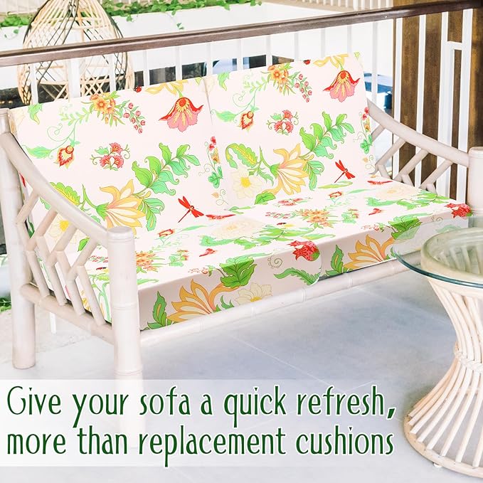 Spiareal 8 Pcs Waterproof Patio Stretch Sofa Cushion Cover, Outdoor Cushion Cover Replacement Include 4 Backrests and 4 Cushions, Sofa Seat Covers Furniture Protector(Flower)
