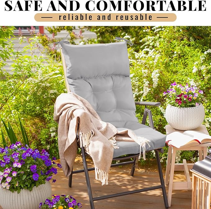 Sintuff 2 Pcs 44 x 21 x 4 Patio Chair Cushions Outdoor Chair Cushion Seat/Back Tufted Pillow with Ties Water Resistant Replacement Indoor Patio Furniture Outdoor Furniture (Solid Color,Light)