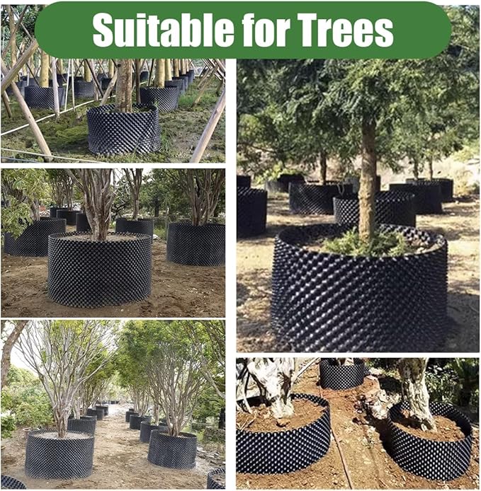RooTrimmer Air Pruning Containers, 40 Gallon Air Pruning Planters, Sturdy Plastic Roots Control Planter Container for Tree Grow Outdoor, Garden Self-Planting Planters, Size 24"x24", Black, 4P
