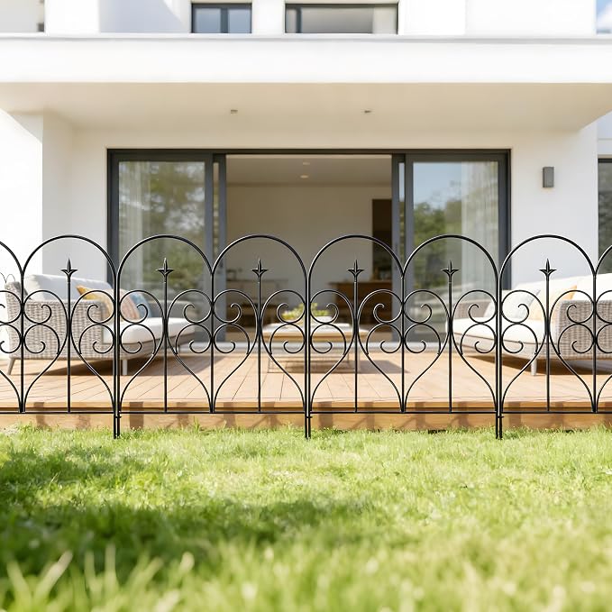 Thealyn Garden Fence 32" H x 20ft (10 Panels), No Digging Heavy Duty Metal Fence Panels, Rustproof Dog Fence Animal Barrier, Interlocking Decorative Fencing for Flower Bed, Yard, Landscape Edging