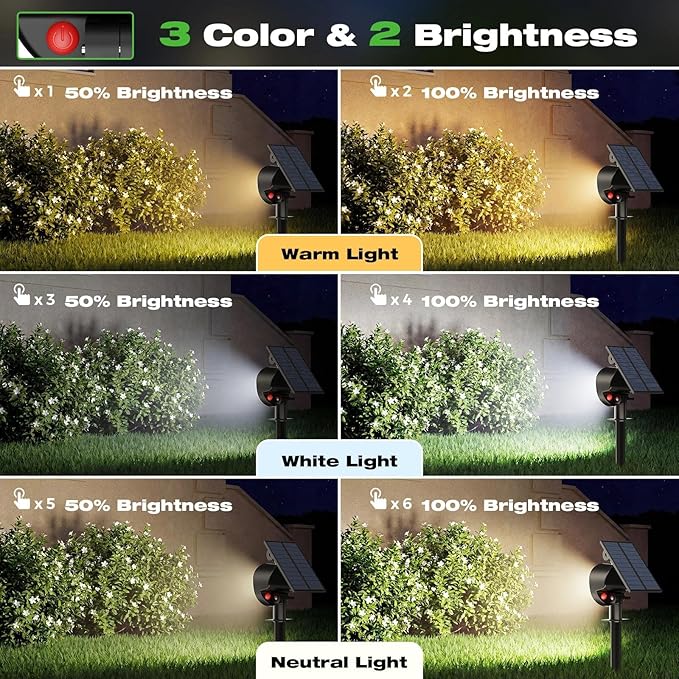 nipify 8 Pack Solar Lights Outdoor Waterproof, 3 CCT Solar Spot Lights with 2 Brightness Landscape Spotlights for Outside Garden Yard Trees