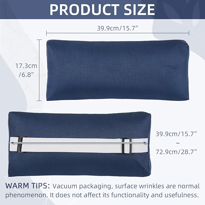 Chaise Lounge Head Pillow, 2 Pack Outdoor Patio Pillows with Adjustable Strap, Lounge Head Resting Pillow for Recliner Beach Pool Lounger Office Chair(Navy,Water Resistant)