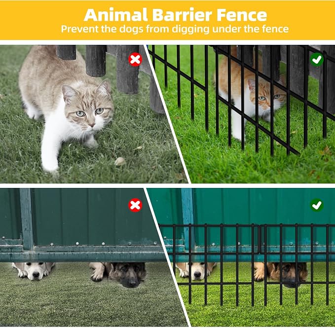 ULIOK 46 Panels Animal Barrier Fence, Garden Fence Animal Barrier, No Dig Fencing, 65.2ft(L) x 13in(H) Dog Fencing Rabbit Fences, 1.5in Spike Spacing Rustproof Metal Fences Border for Outdoor Yard