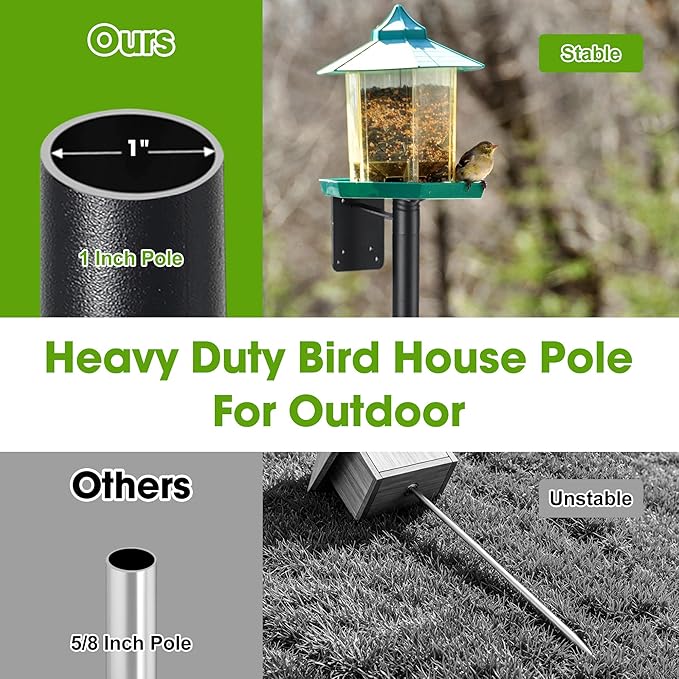 Bird House Pole for Outdoor, 90 Inch Heavy Duty Bird Feeder Pole with 5-Prong Base,1 Inch Diameter Bird Feeder Stand for Yard Garden Patio Watching (Without Bird House)