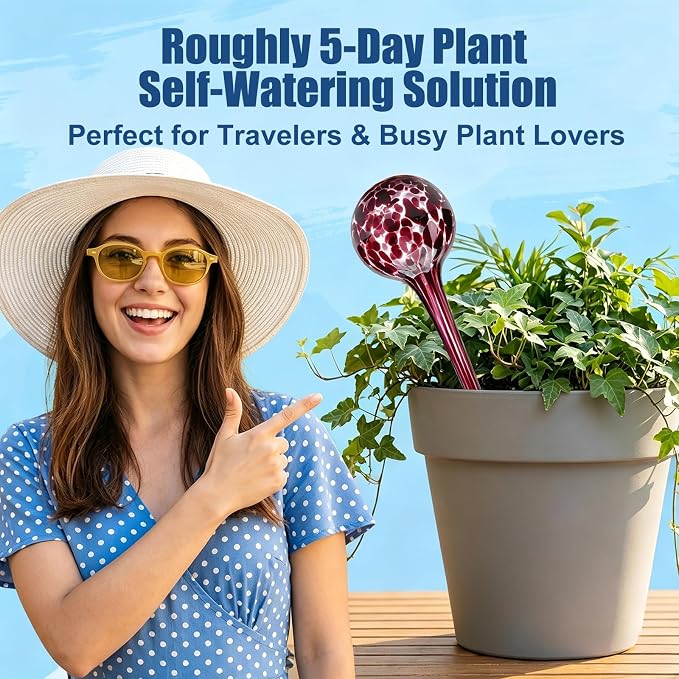 Plant Watering Globes, 6pcs Automatic Glass Watering Bulbs, Decorative Garden Watering Glass drip Ball with 6 Tags