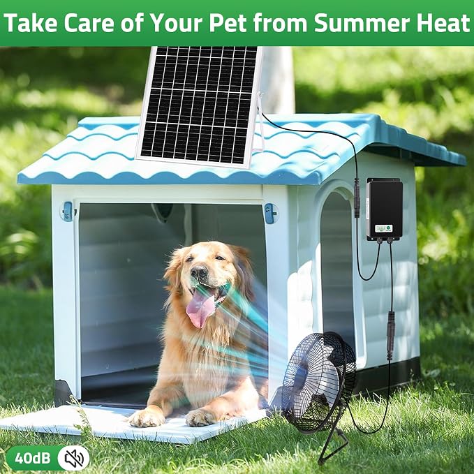 blessny 8" Solar Rechargeable Fan, 25W Solar Powered Floor Fan with 66.6 Wh Battery Backup for Outdoor Greenhouse, Chicken Coop, Pet House Air Circulation Cooling