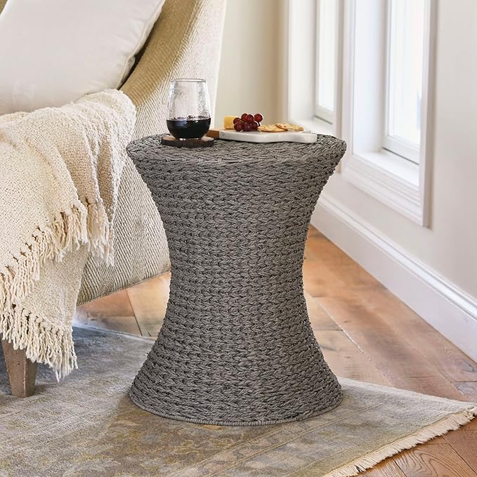 Household Essentials Handwoven Paper Rope Stool with Hourglass Shape, Gray