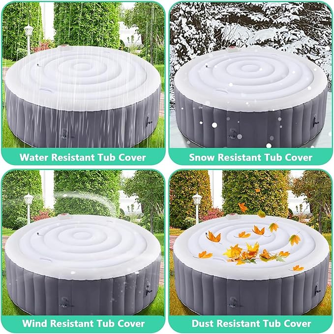 4.5 Ft Inflatable Hot Tub Cover - Energy Saving Lid for Round Hot Tub - Foldable Protective Rain Overflow Cover for Outdoor Inflatable Hot Tubs