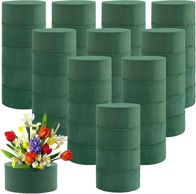 KOHAND 50 Pack 3 Inch Flower Round Floral Foam, Green Dry and Wet Foam Block, Round Foam Blocks for Artificial Flowers, Wedding Aisle Flowers, Craft Project