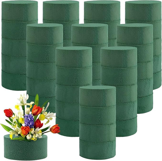 KOHAND 50 Pack 3 Inch Flower Round Floral Foam, Green Dry and Wet Foam Block, Round Foam Blocks for Artificial Flowers, Wedding Aisle Flowers, Craft Project
