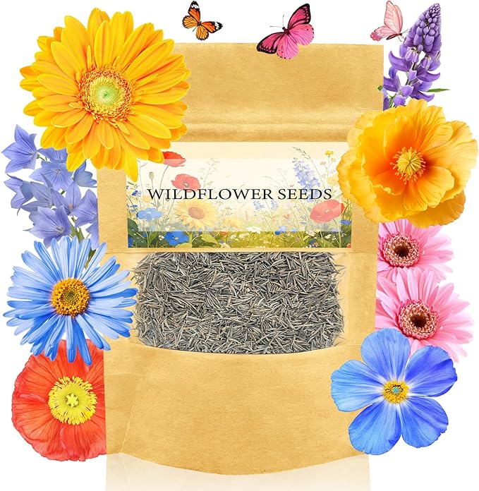LUOJIBIE Wildflower Seeds Bulk, 22,000+ Flowers Seeds for Planting Outdoor, 16 Varieties Annual & Perennial Flowers Seeds Mix Color for Garden, 4 Oz Packet, Non-GMO, Attracts Pollinators, Easy to Grow