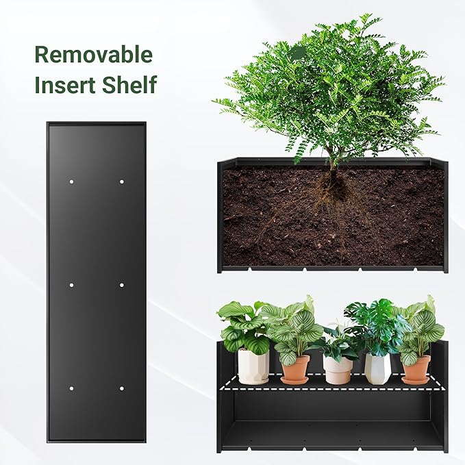 Metal Planter Box 46” x 16” x 16”, Heavy Duty Tall Rectangle Planter Box with with Drainage Holes & Rust-Proof Coating, Modern Outdoor/Indoor Black Planter Box for Porch, Garden, Patio, Yard