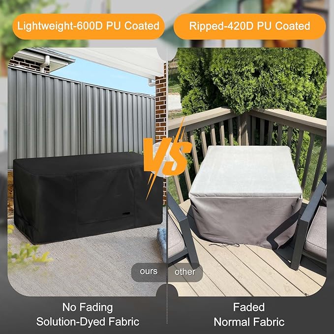 NettyPro Deck Box Cover Outdoor Waterproof Storage Bench Cover for Rectangular Deck Box, 46 x 24 x 22 inch, Black