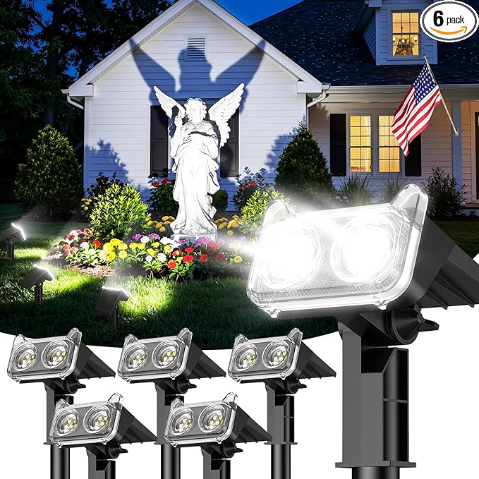 LETMY Solar Lights Outdoor Waterproof IP65, 6 Pack Solar Spot Lights Outdoor With 14 Big LEDs, 2-in-1 Wall Lights & 2 Modes Solar Powered Landscape Spotlights for Garage Pathway Yard Decor Garden Gift