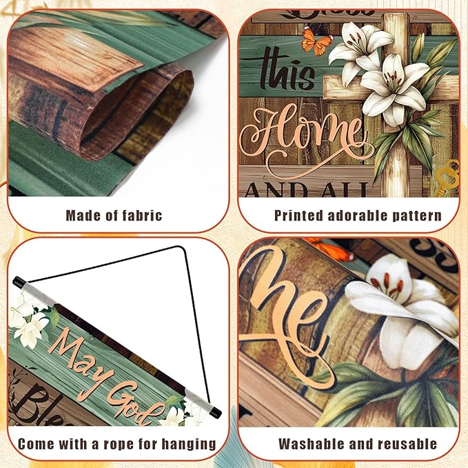 Tegeme 12 Pcs Christian Seasonal Garden Flags Set Hello Spring Door Banner Decorations Religious Cross Door Hanger 12 x 20 Inch 4th of July Hanging Flag for Outside Party Outdoor Indoor