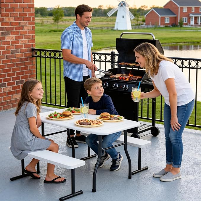 Kids Picnic Table with Benches, 38" Outdoor Toddler Table Set for 4 Children, Heavy Duty HDPE Play Table, 300LBS Capacity, Kids patio table and Chairs for Backyard, Park, Garden, Crafting and Indoor