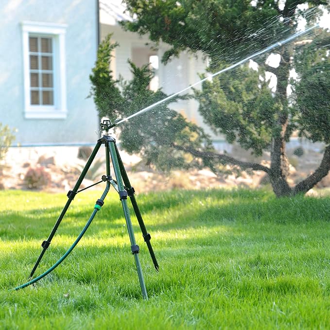 RESTMO Tripod Base Zinc Impact Sprinkler, 360° Rotating & 3-Height Adjustable Tripod, Heavy Duty Full Metal Sprinkler for Agriculture and Large Yard Irrigation