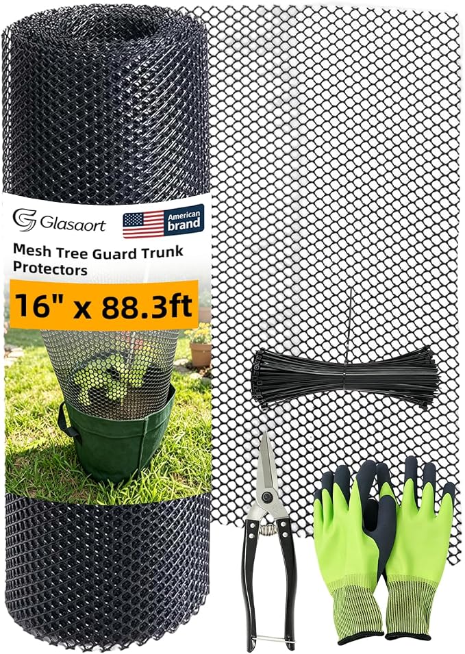 16" x 88.3ft Plastic Chicken Wire Tree Protectors Black HDPE Mesh Fencing, Flexible Animal Barrier for Dogs, Cats & Rabbits, Balcony Netting for Pets, Cuttable Garden Fence & Tree Trunk Protector