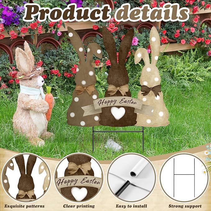 Weysat Easter Decorations Outdoor Metal Easter Yard Signs Large Bunny Garden Stakes Cute Rabbit Garden Lawn Porch Decor for Home Pathway Front Door Party Outside Yard Patio Decor