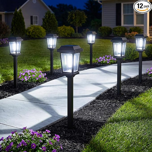 12 Pack Solar Lights Outdoor Pathway, Modern Solar Garden Lights, Waterproof Auto On/Off LED Outdoor Solar Lights for Yard, Landscape Path, Walkway, Driveway Décor