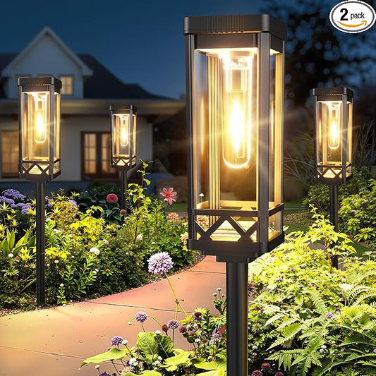 KOOPER Taller Solar Pathway Lights Outdoor, 2 Pack Upgraded Brighter Solar Garden Lights Solar Powered, Up To 15 Hours Outdoor Solar Lights for Yard Landscape Lighting Path Walkway Driveway Sidewalk