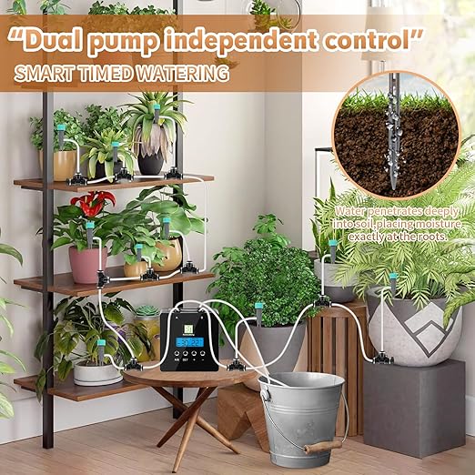 Indoor Plant Watering syste with 30-Day Timer,Self Watering Driplrrigation Kit with Timer, Automatic Watering System，AdjustableNozzles for 20 Plants, 2 p
