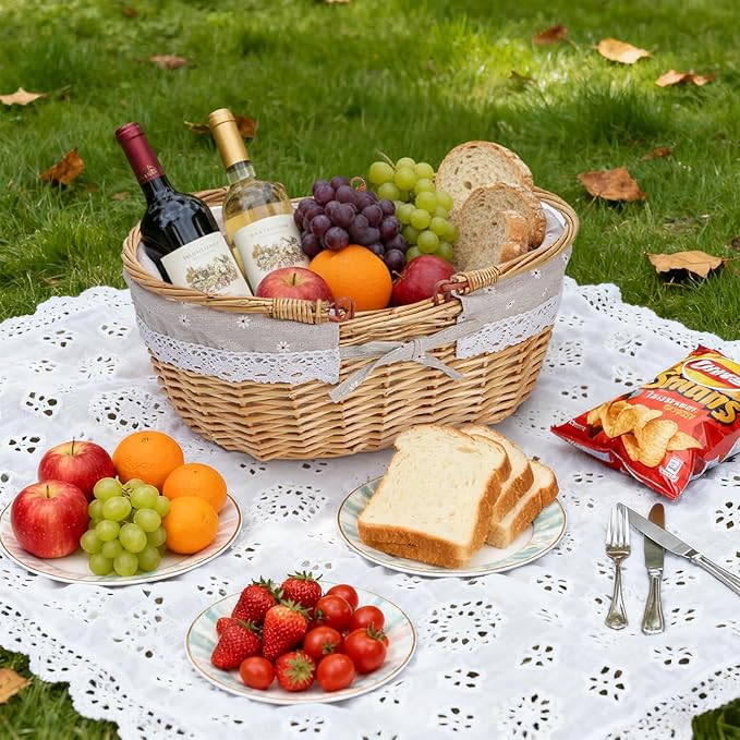 Dicunoy Wicker Picnic Basket with Handle, Large Empty Gift Basket to Fill, Open Top Market Harvest Baskets for Garden, Fruit, Candy, Wine, Easter Egg Gathering, Wedding, Vegetables