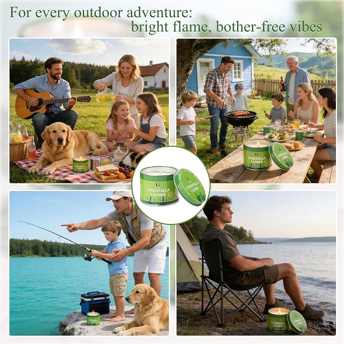 Citronella Candles Outdoor (5.3oz, 6 Packs) Natural Soy Wax Camping Candles, Plant-Based Citronella Essential Oil Large Lemongrass Candle for Patio, Deck, Garden, Backyard, Home Indoor