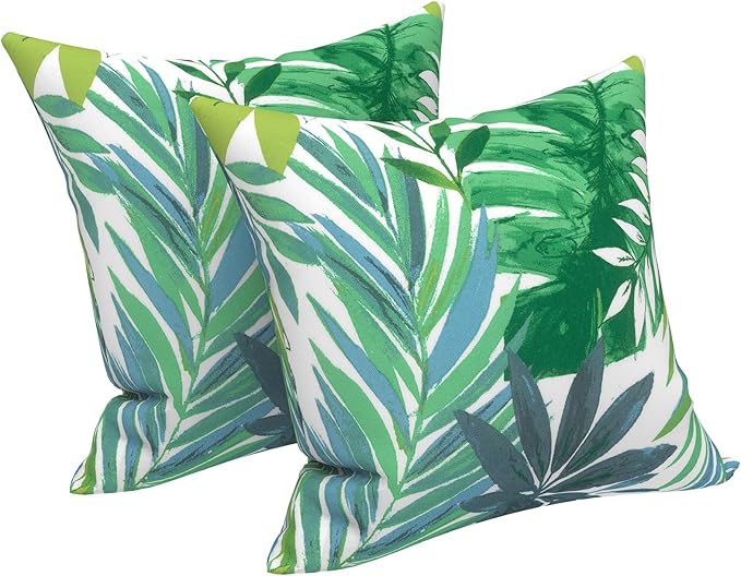 LVTXIII 2 Pack Outdoor Throw Pillow Covers for Patio Furniture, 16x16 Inch Square Pillow Case, Water-Repellent Cushion Covers for Garden, Porch, Sofa, Islamorada Blue Green