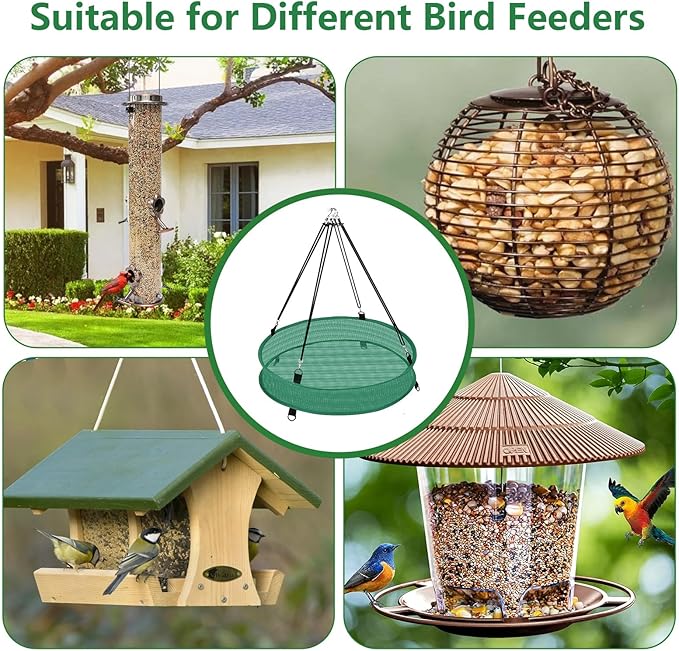 Lettry 2Pcs Bird Seed Catcher Tray with 8pcs Plastic Stakes for Hanging Bird Feeder Platform, Birdseed Hoop for Outdoor Garden Hanging Tray (Green, 16inch)