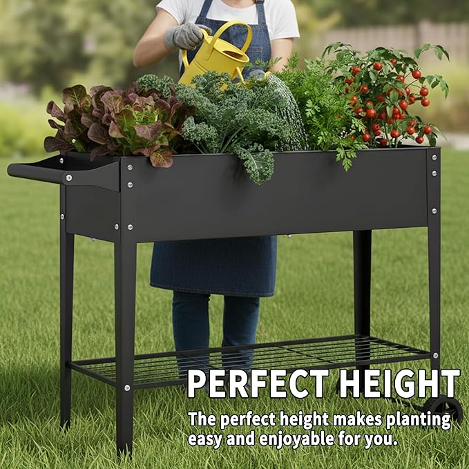 Elevate 2Pcs 32" Tall Raised Garden Bed with Wheel,Planter Box for Backyard,Outdoor Garden, Patio, Balcony, 400lb Capacity,Black