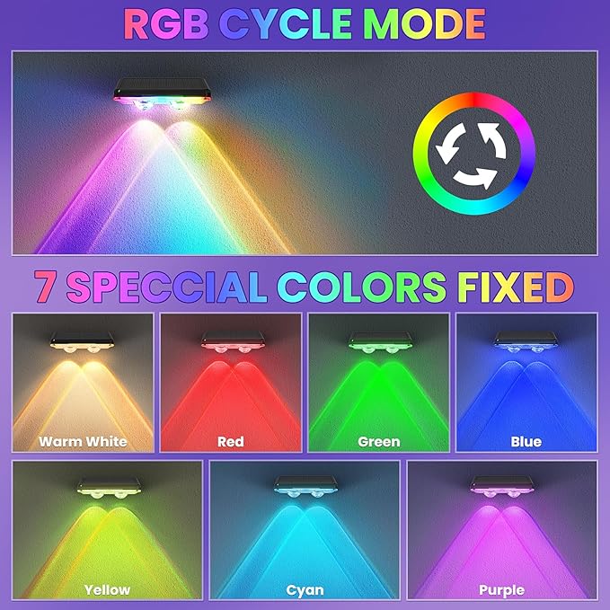 Solar Fence Lights Outdoor 16 Pack - 8 Modes (RGB Cycle/Fixed), Fence Lights Solar Powered for Outside, IP65 Waterproof, Deck Lighting for Wall, Step, Patio, Pathway, Stairs