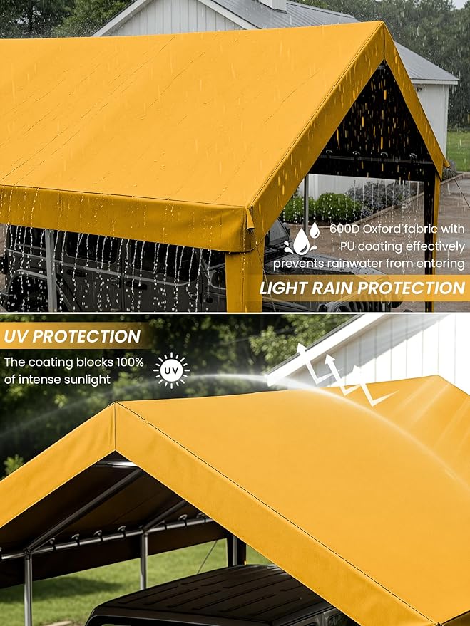 10 x 20 Ft Carport Replacement Cover, Heavy Duty Outdoor Car Tarp Canopy, Waterproof & UV Protected Tear Oxford Tarp with Ball Bungees (Frame is Not Included)