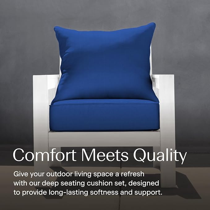 Honeycomb Outdoor Heritage Deep Seat, 24 x 23, Textured Solid Sapphire Blue Chair Cushion with Removable Cover, for Patio Furniture