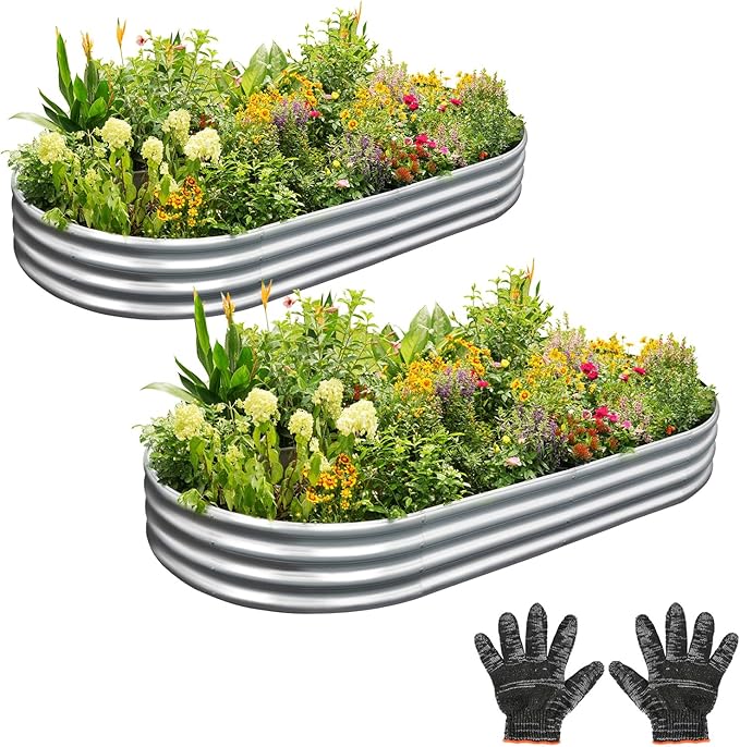 Gardeal Garden 2Pcs 4x2x1ft Galvanized Raised Garden Bed Kit - Metal Planter Boxes for Vegetables/Herbs/Flowers, Heavy-Duty Steel Outdoor Garden Box with Reinforced Edges