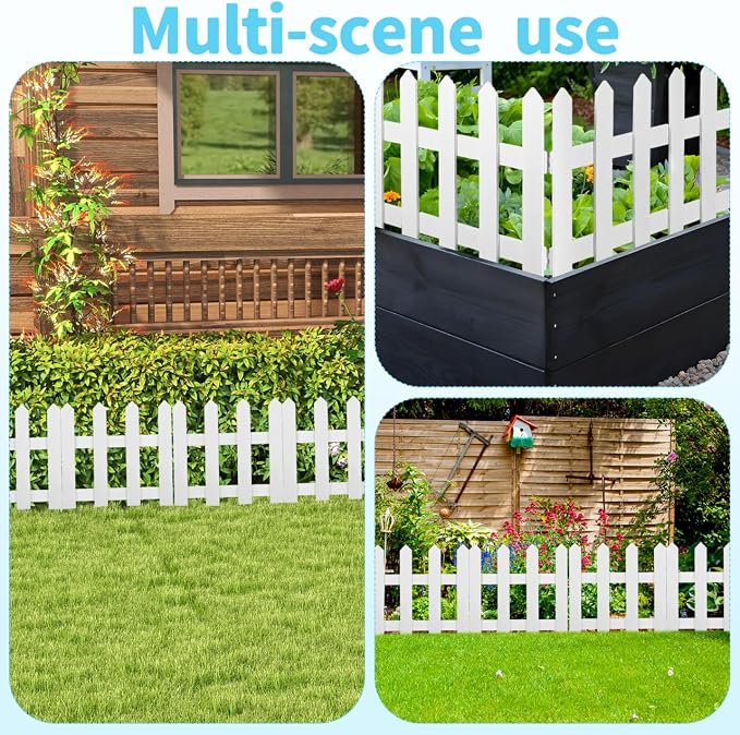DOITOOL White Picket Fence Garden Border, Wood Decorative Garden Fence Animal Barrier Landscape Fencing Border for Dogs, Flower Bed, Yard and Patio Outdoor Decor (Total Length: 120cm, Height: 30cm)
