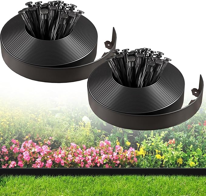 CEWOR Garden Edging Border, 110FT 2-Inch Flexible Landscape Edging with 106 Stakes, Tool-Free Plastic Lawn Border for Yard, Flower Bed Edging Borders & Landscaping