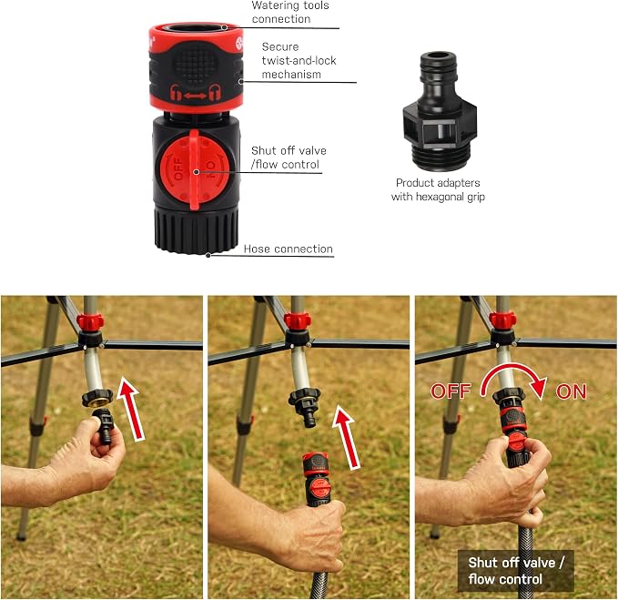 Eden 94157 PRO The Heaviest Weight Tripod (5.37 lbs) Metal Telescoping Tripod Brass Impulse Sprinkler with Premium Quick Connect Starter Set, Watering up to 6,360 Sq. Ft