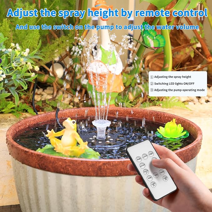 AISITIN 14W Rechargeable Solar Fountain with 4400mAh Battery, LED Colorful Lights, Remote Control & Superior Solar Glass Panels, DIY Solar Powered Water Fountain Pump for Bird Bath, Pond