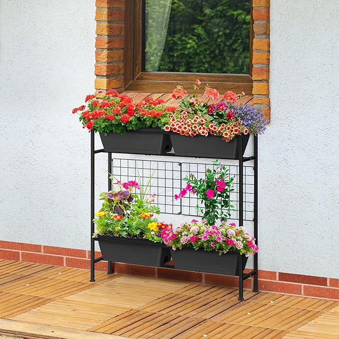 ETELI Vertical Garden Planter Raised Garden Beds with Legs Elevated Garden Planter Boxes with Trellis Patio Balcony Herb Garden Planter Beds Outdoor for Flowers Vegetables, Gray