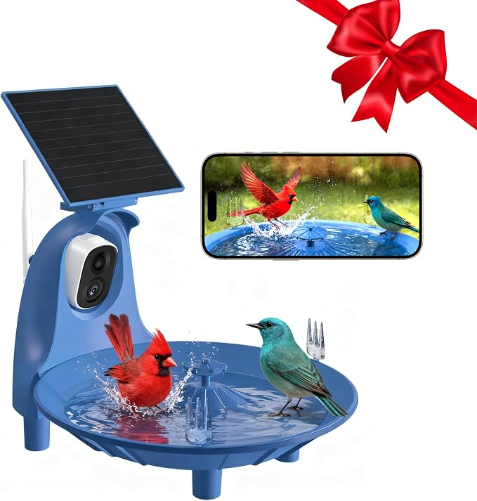 LongPlus Bird Baths Fountain Outside：Bird Bath with 2K Camera, Solar Powered Outdoor Birdbath with Color Night Vision Camera, AI Bird Identification, Ideal Gift for Nature Lover, Parent, Friend