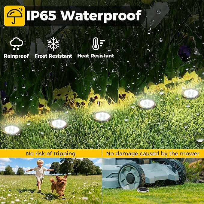 6 Pack Solar Ground Lights Outdoor, 8 LED Mini Flat Solar Disc Lights, IP65 Waterproof Pathway Lights Solar Powered, Landscape Lighting for Garden Walkway Driveway Yard Lawn,Cool White