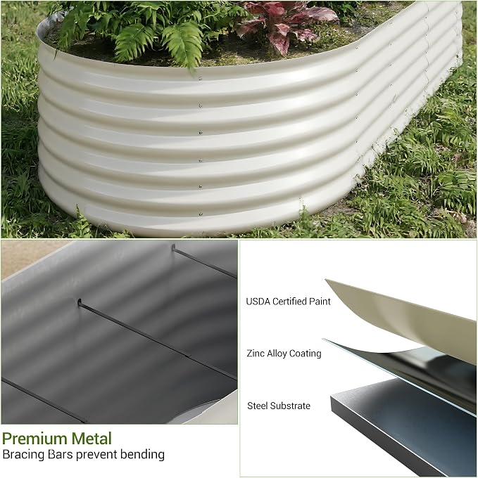 IDEALHOUSE 8x4x1.5 Ft Galvanized Metal Raised Garden Bed, 24-Inch Tall Outdoor Planter Box for Vegetables, Flowers & Herbs, Rust-Resistant Garden Beds for Backyard, Patio or Balcony, Beige