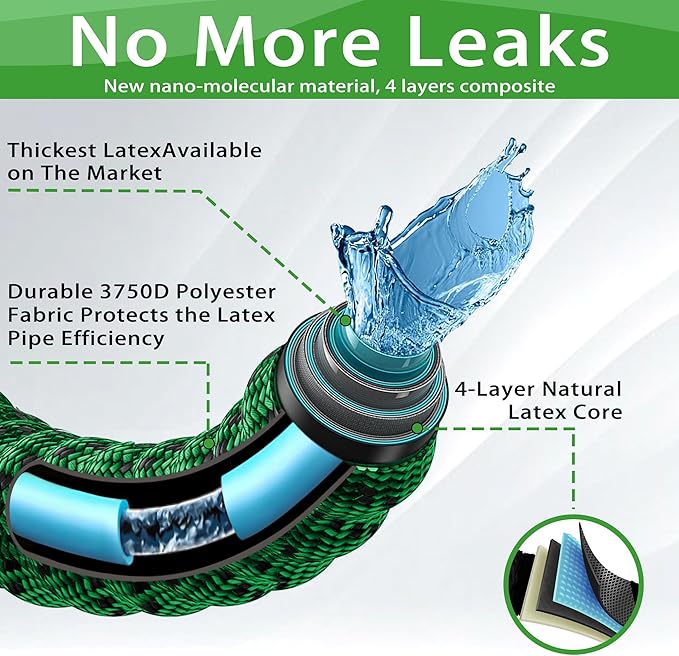 100 ft Expandable Garden Hose-2026 Newly Upgraded Expanding Garden Hoses with 10 Function Spray Nozzle, Extra Strength Fabric, Leak-Proof, Lightweight, Kink-Free Flexible Retractable Hose(Green Black)