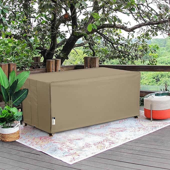Patio Deck Box Cover, 63x30 Inch Fire Pit Covers with Straps and Handles, Waterproof Heavy Duty Outdoor Furniture Winter Cover for Keter, Suncast, Lifetime Container