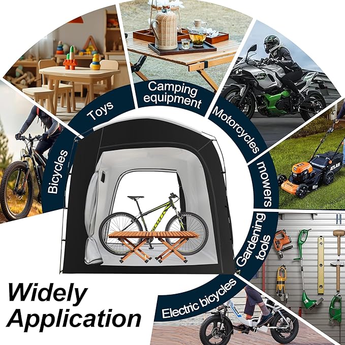 Bike Storage Tent,for 2-10 Bikes, 118 x 86 x 72 in Outdoor Portable Bike Storage Tent, 210D Oxford Fabric PU4000 Waterproof, 2 Rolling Doors, for Motorcycles or Large Motorcycles, Without Floor